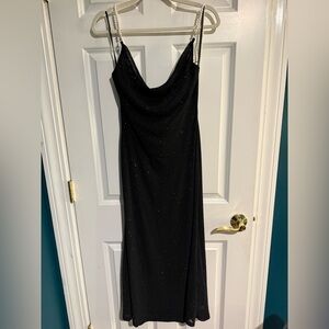 Cider Black Strapless Slip Dress with Beaded Straps